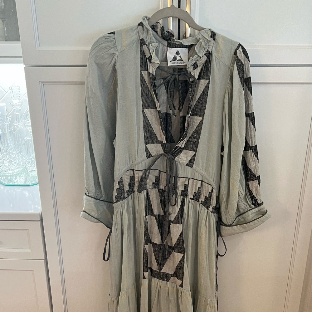 Boho Tie-Front Patterned Maxi Dress - Sage Green